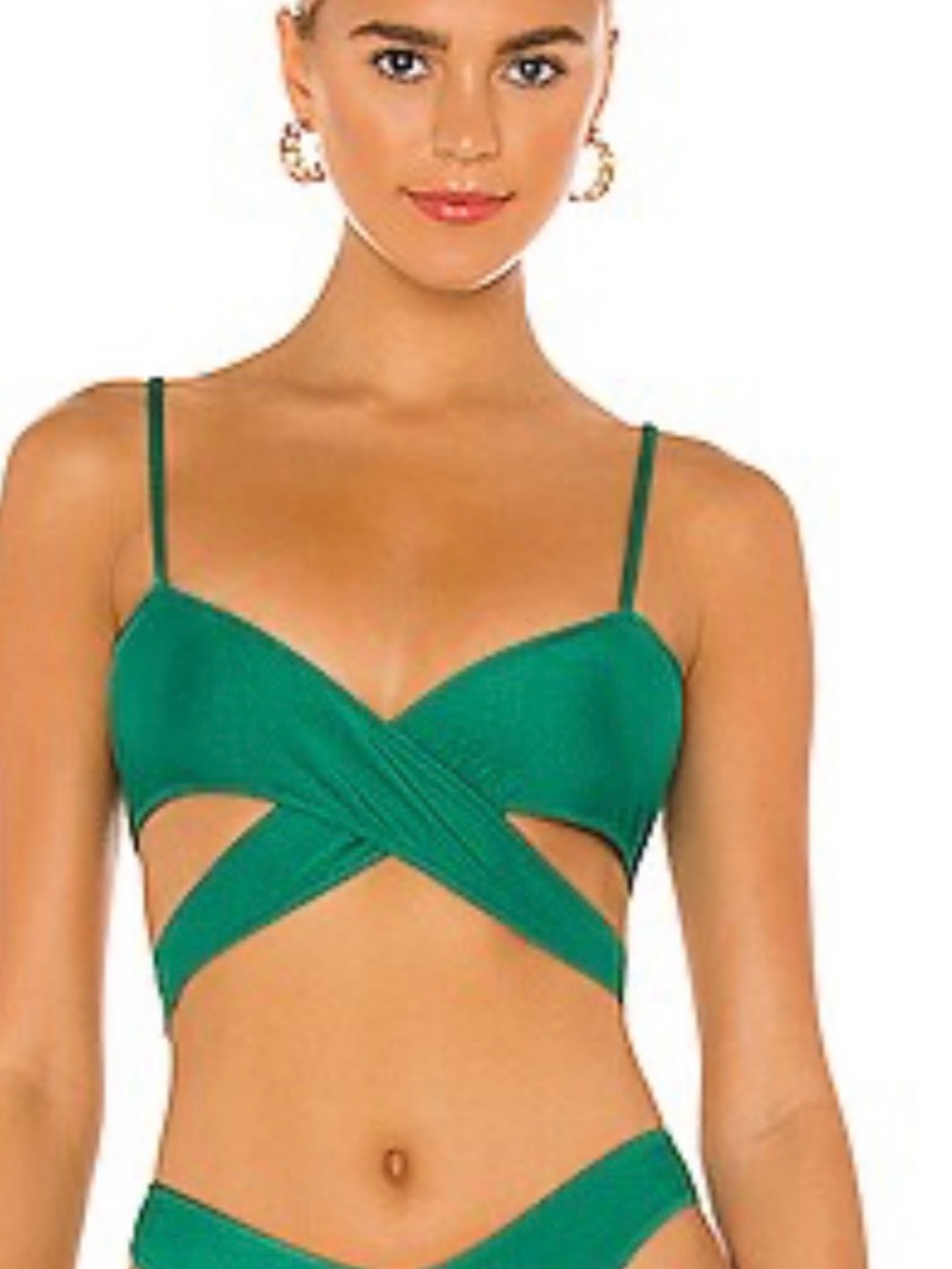 Nwt Frankie's Bikinis Emerald Green falcon shine Bikini Top with White Logo